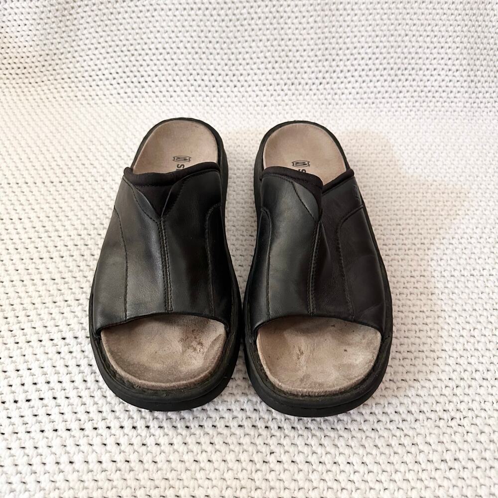 Skechers Y2K Vintage Black Leather Slide Slip On Sandals Comfort Open Toe Men 12 - Picture 3 of 7